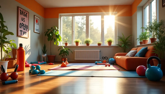 Helder verlichte trainingsruimte thuis.