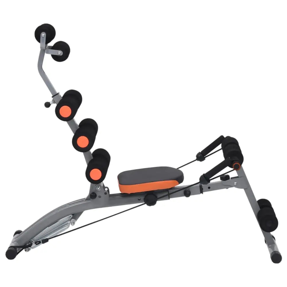 Fitnessapparaat ontworpen voor buikspiertraining met instelbare weerstand en gewatteerde zitting.