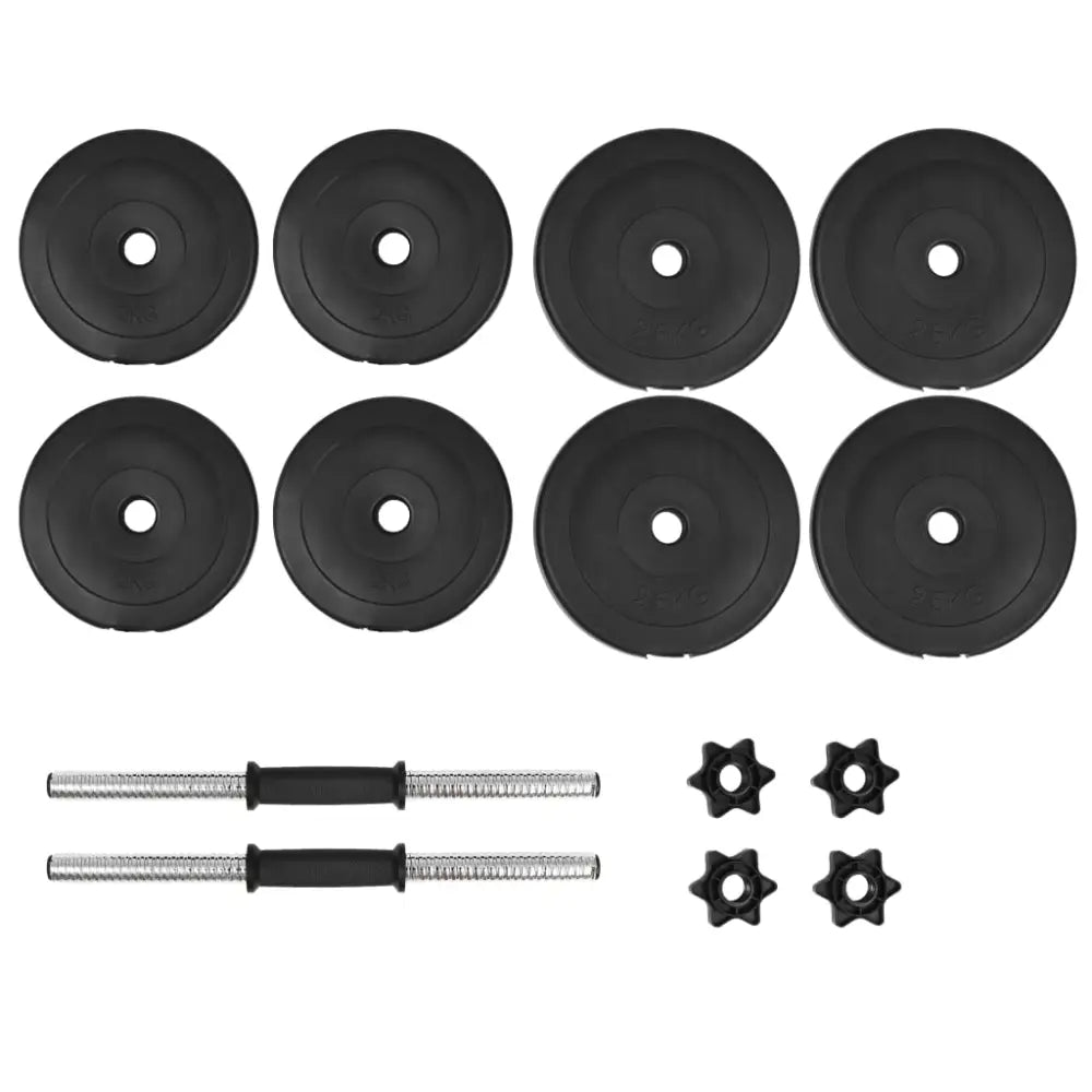 Halterschijven en halterstangen met stervormige kragen voor een home gym set.