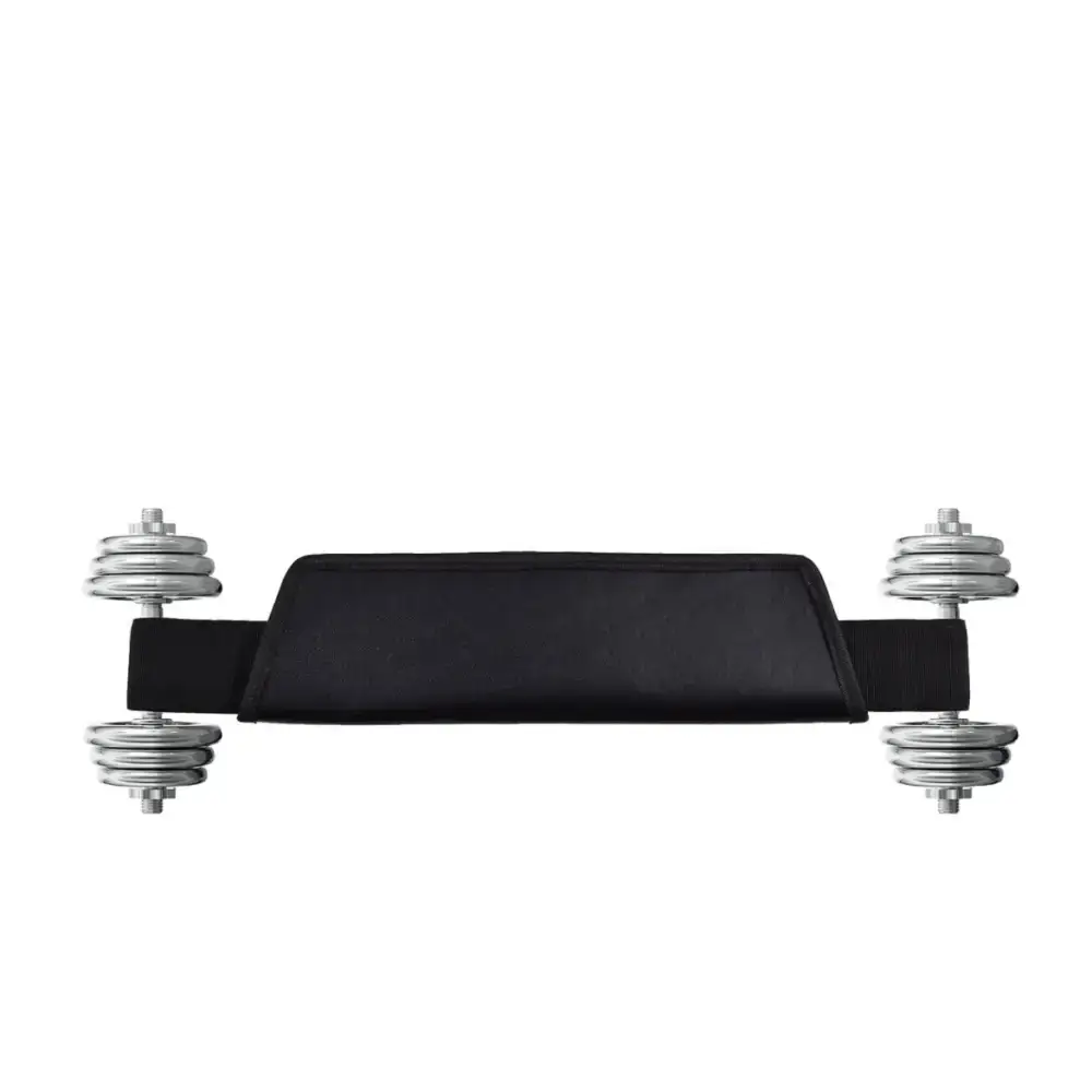 Zwarte hip thrust riem met barbell kussen en gewichten voor krachttraining