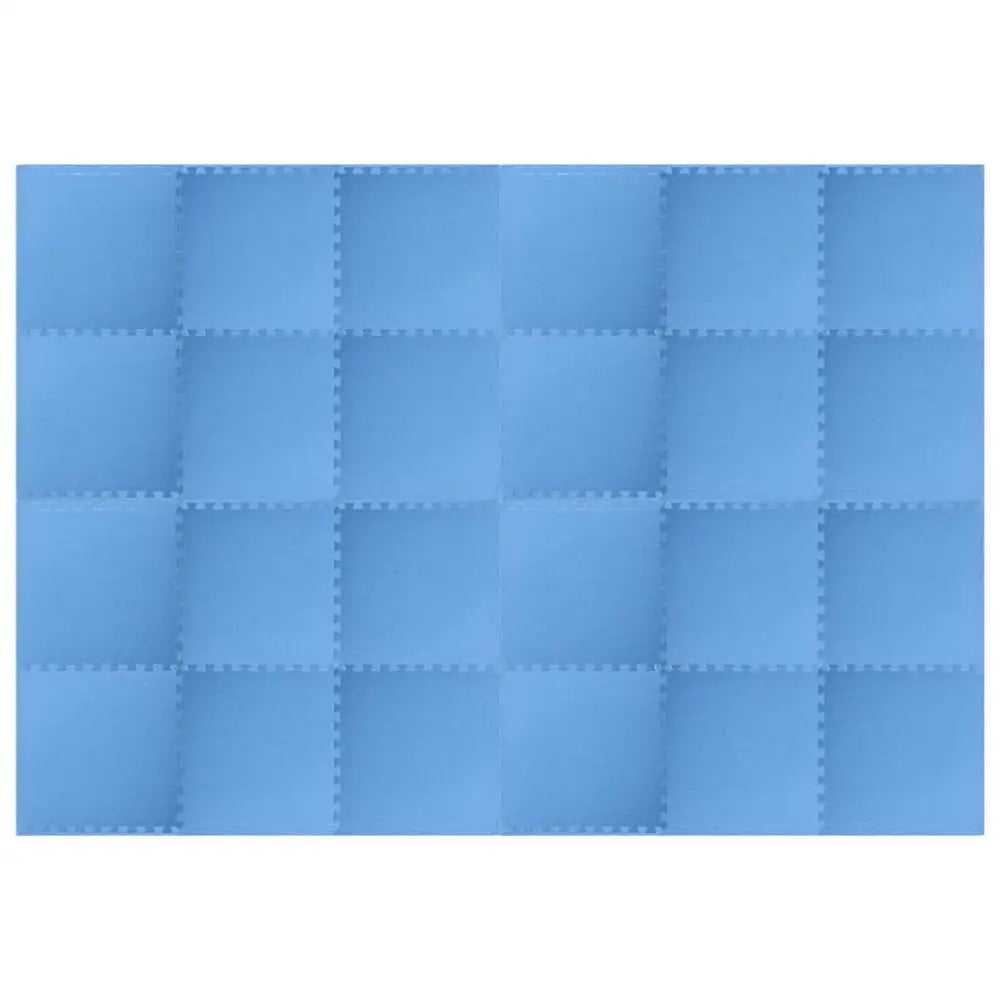 In elkaar grijpende puzzelmatten van blauw schuim met een gestructureerd oppervlak.