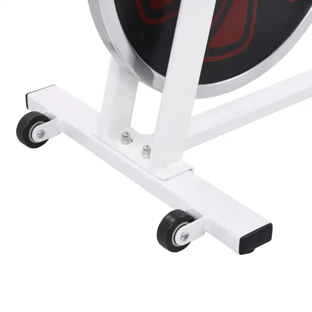 Basis van de Witte compacte hometrainer met verstelbaar zadel en rubberen riemaandrijving