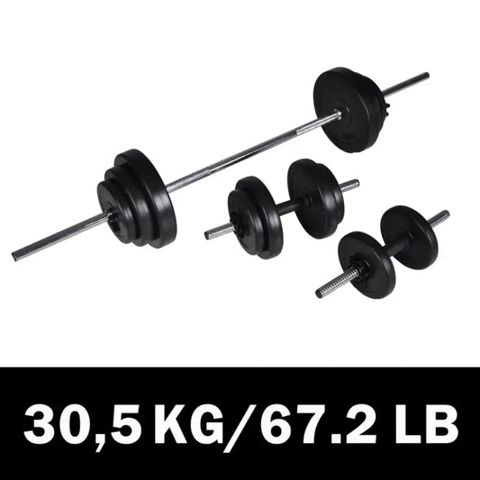 Zwarte Gewichtheffers met Halter Dumbbell Set met totaal gewicht en booty band
