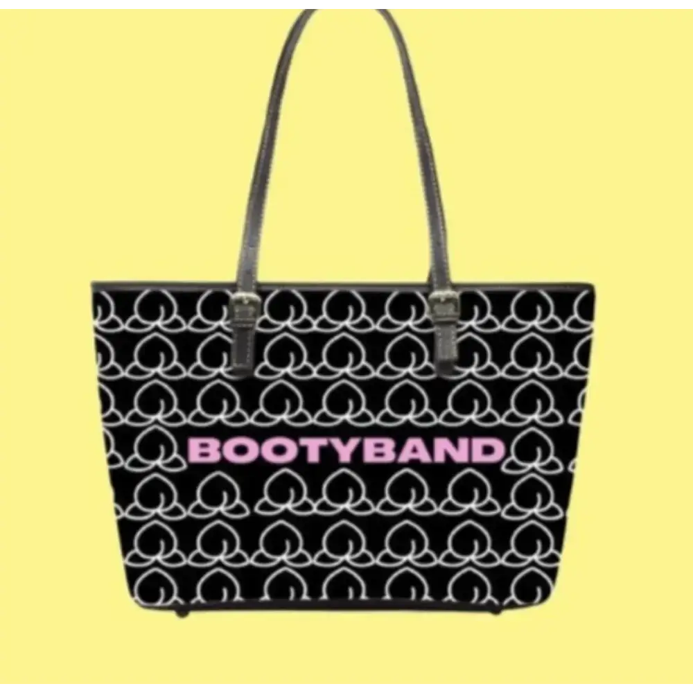 Zwarte Schoudertas met Perzikmotief, perfecte signature schoudertas voor fitness artikelen