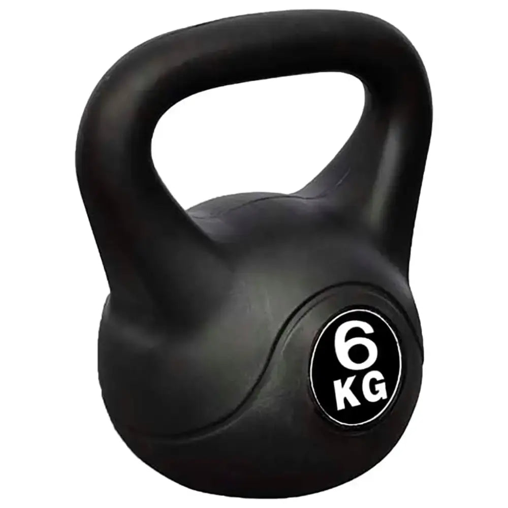 6 kg zwarte kettlebell met kunststof coating en getextureerde grip