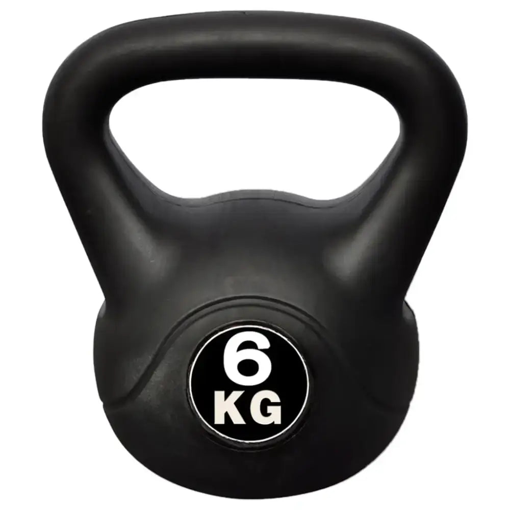 6 kg zwarte kettlebell met kunststof coating en getextureerde grip