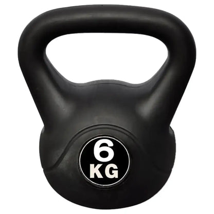 6 kg zwarte kettlebell met kunststof coating en getextureerde grip