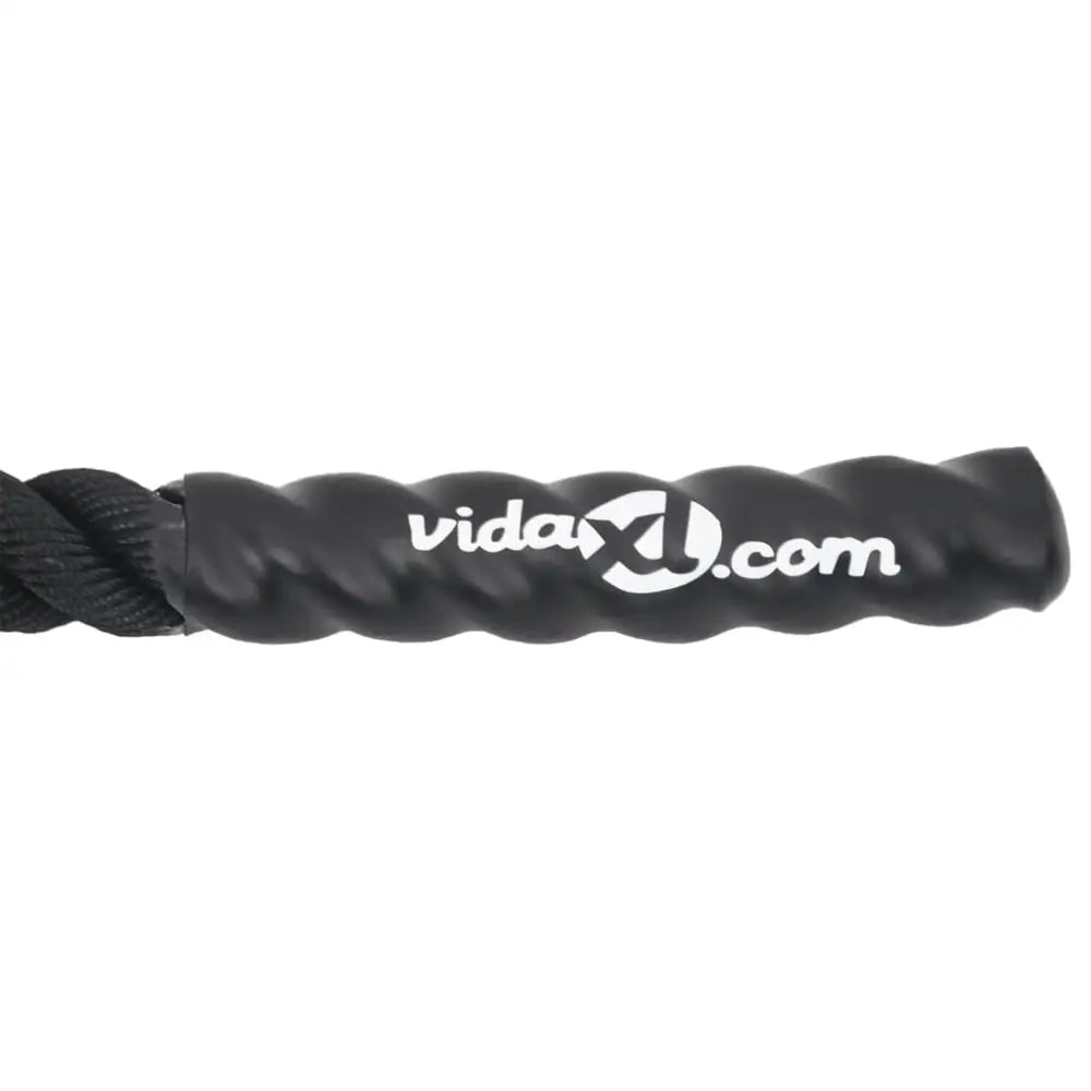 Zwarte gedraaide kabelbeschermer of sleeve met ’vidaxl.com’ gedrukt in het wit.