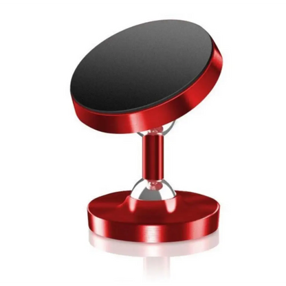 Magnetische telefoonhouder met een rode metalen basis en zwarte ronde bovenkant.