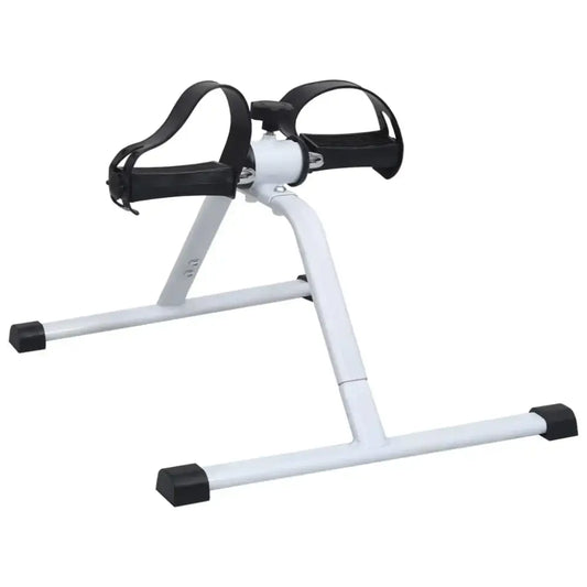 Witte hometrainer mini voor thuis sporten met zwarte pedalen, gratis verzending