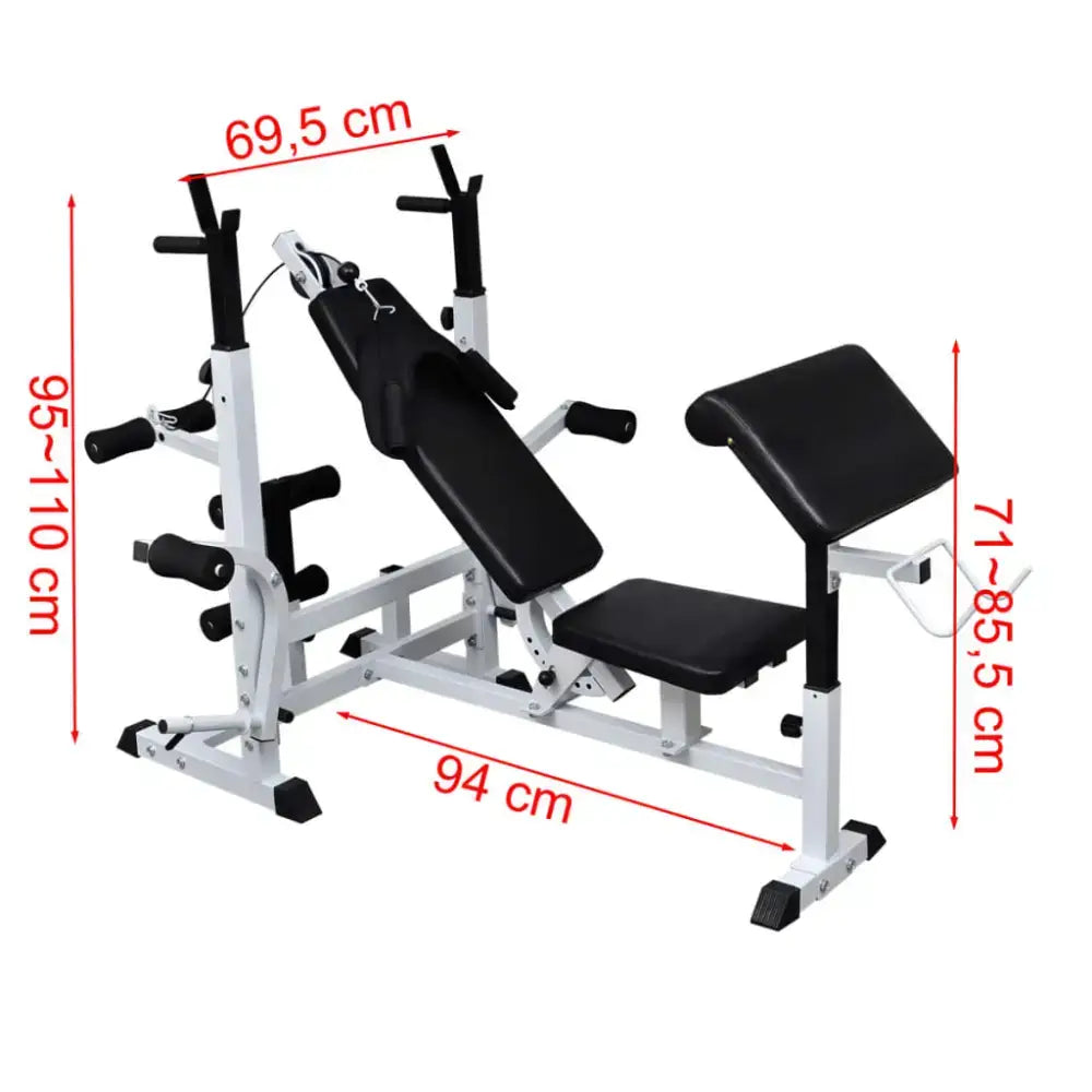 Ideale trainingshulp Witte en Zwarte Gewichtsbank met verstelbare niveaus en armcurl kussen