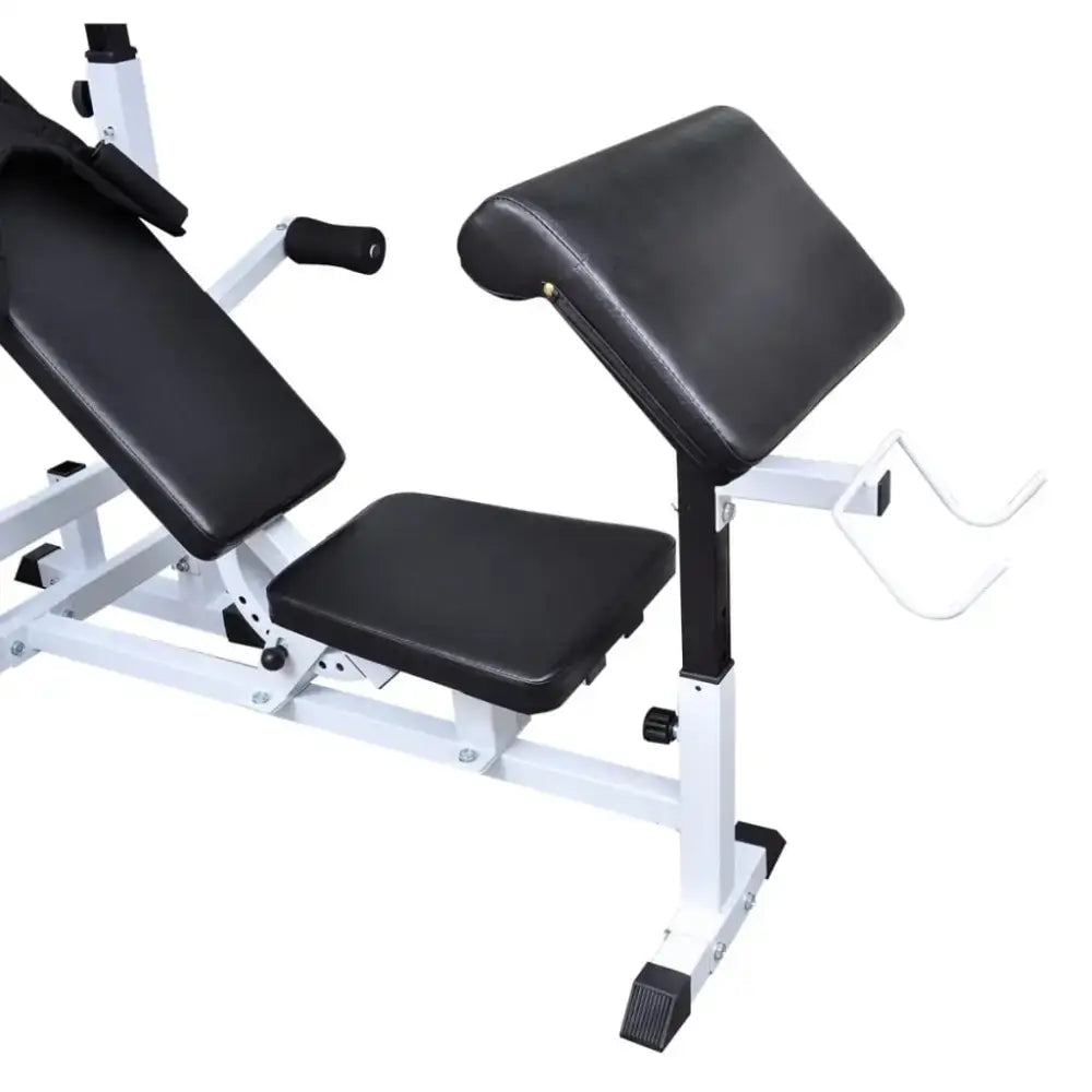 Ideale trainingshulp witte en zwarte gewichtsbank met verstelbare niveaus en armcurl kussen