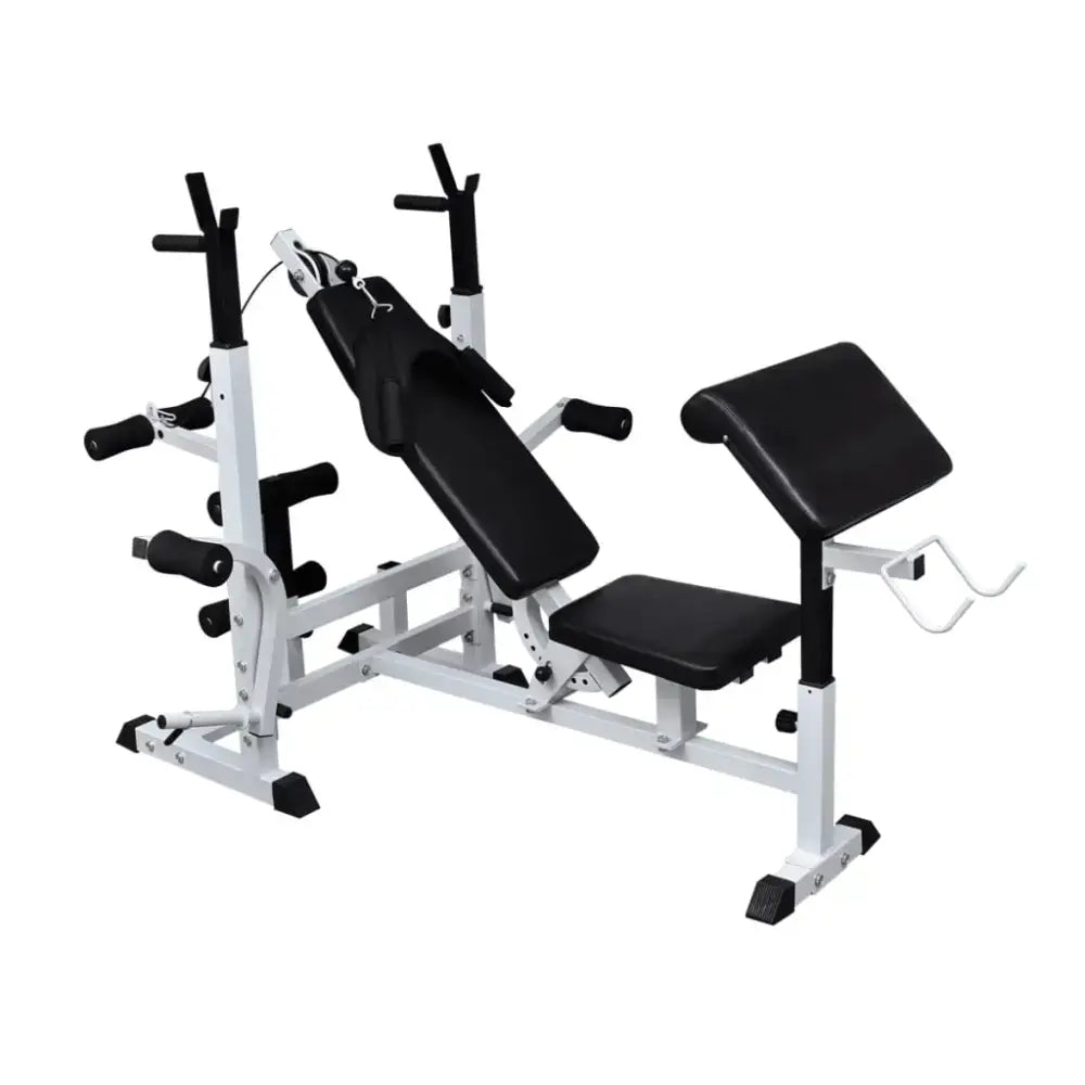 Ideale trainingshulp Witte en Zwarte Gewichtsbank met verstelbare niveaus en armcurl kussen