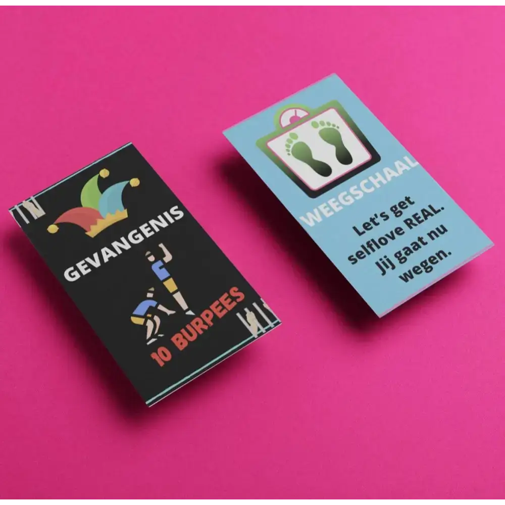 Twee rectangulare fitness kaartspellen met duidelijke instructies voor effectieve trainingen