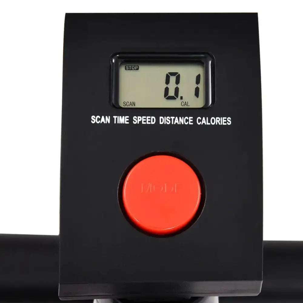 Stevige stalen hometrainer met zwart display en rode knop voor thuis afvallen