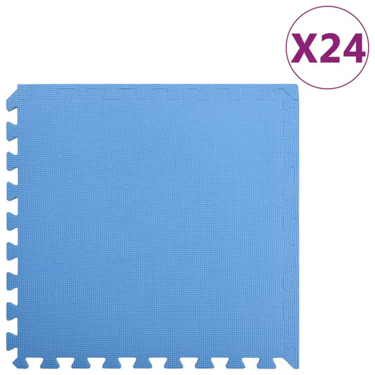 Blauwe in elkaar grijpende schuimrubberen vloermattegel met puzzelachtige randen.