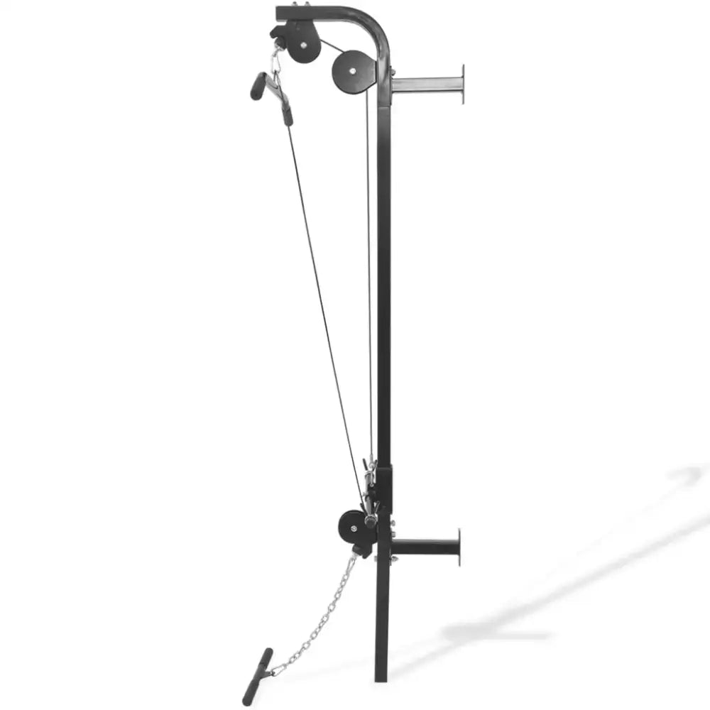 Zwarte wandmontage kabelkatrol voor home gym en grote spiergroepen met pull-down stang