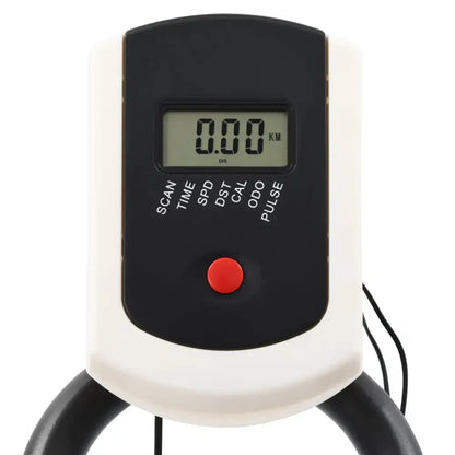 Exercise bike console op compacte hometrainer met verstelbaar zadel en rubberen riemaandrijving
