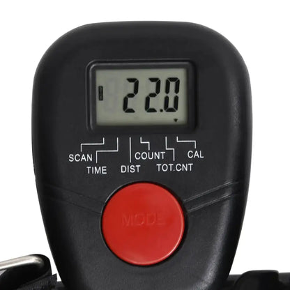Zwarte functionele roeitrainer biedt digitaal display met rode knop voor efficiënte workouts