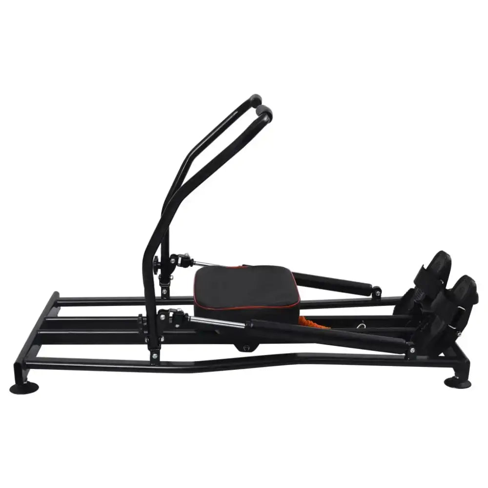 Zwarte functionele roeitrainer biedt een comfortabele workout met gewatteerde zitting